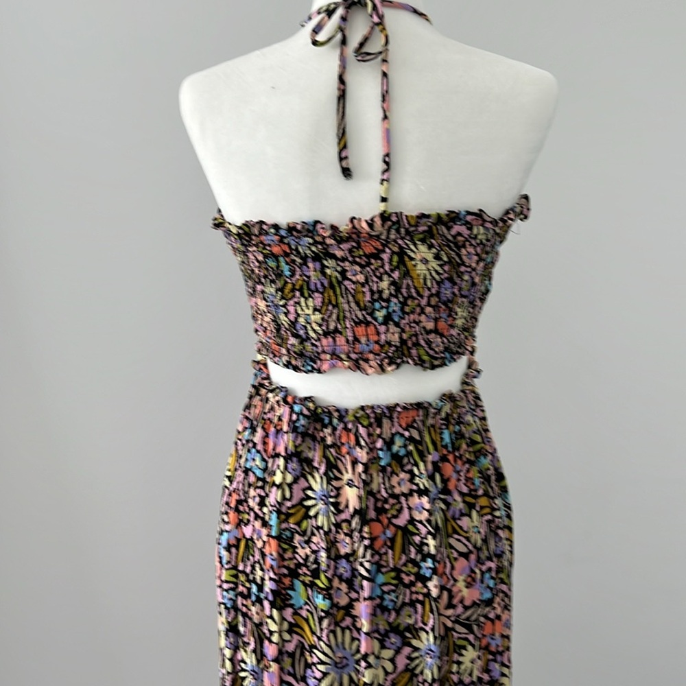 PROMESA flower bomb floral print smocked halter maxi dress black small - Picture 8 of 11
